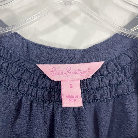 Lilly Pulitzer Essie Smocked Tank Top Navy Blue Cotton V-Neck Size Small - Picture 3 of 6